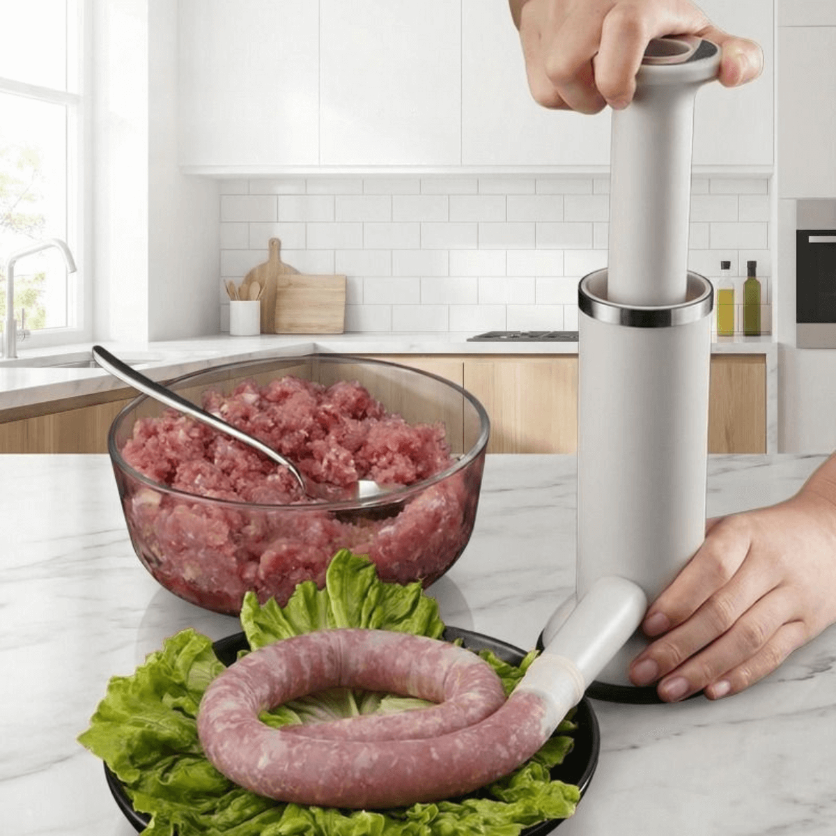 MASTER GOURMET™- Embutidora 2 en 1 para longanizas y albondigas saludables.