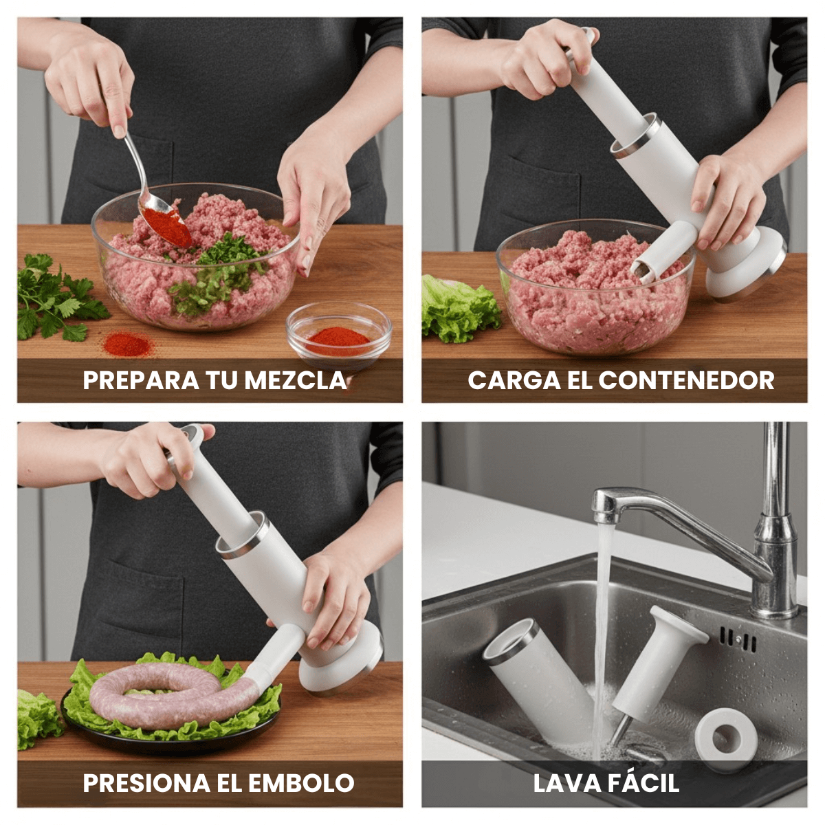 MASTER GOURMET™- Embutidora 2 en 1 para longanizas y albondigas saludables.