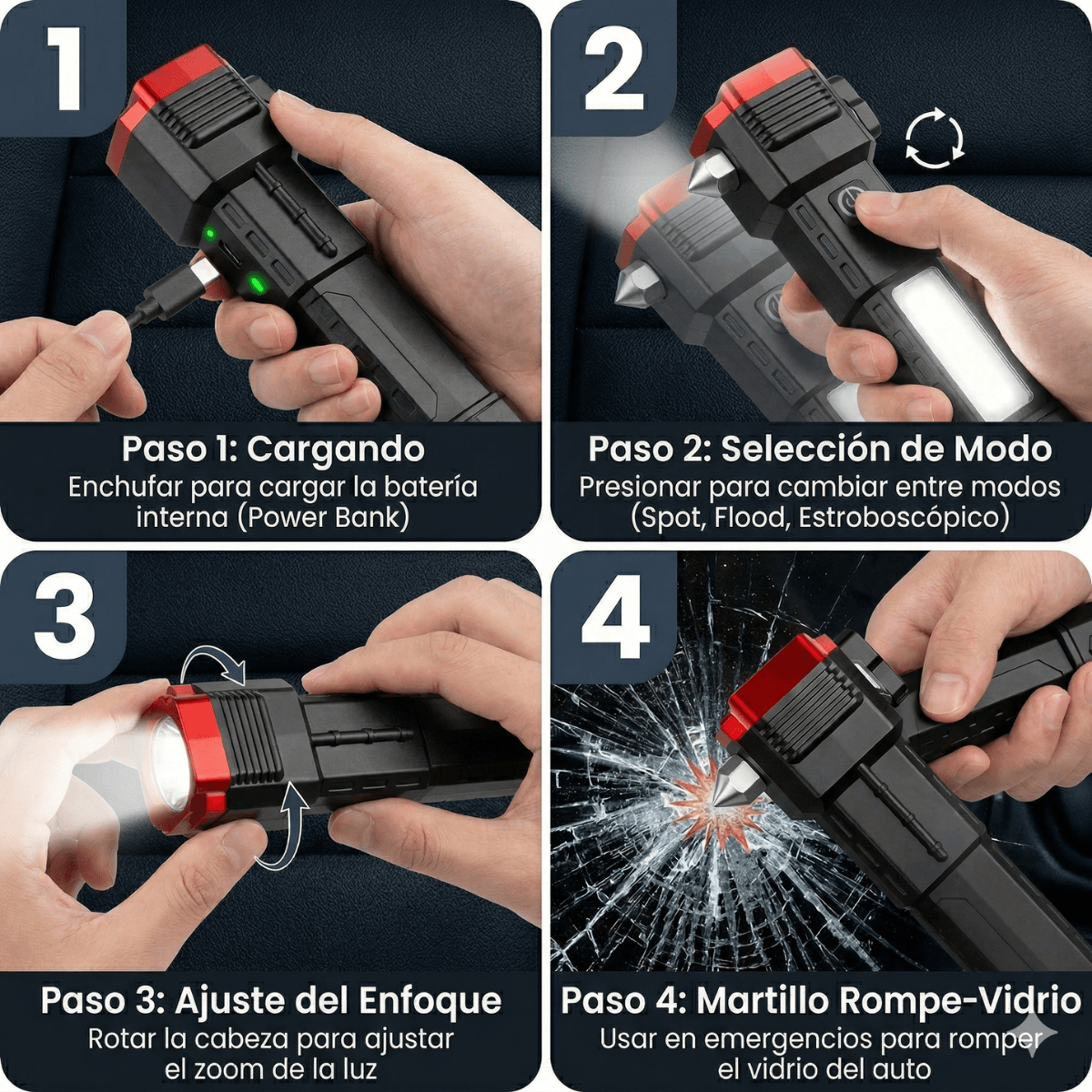 LumiForce Pro™ - Ilumina a larga distancia, Rompe vidrios, corta cinturones y mucho más⚡️